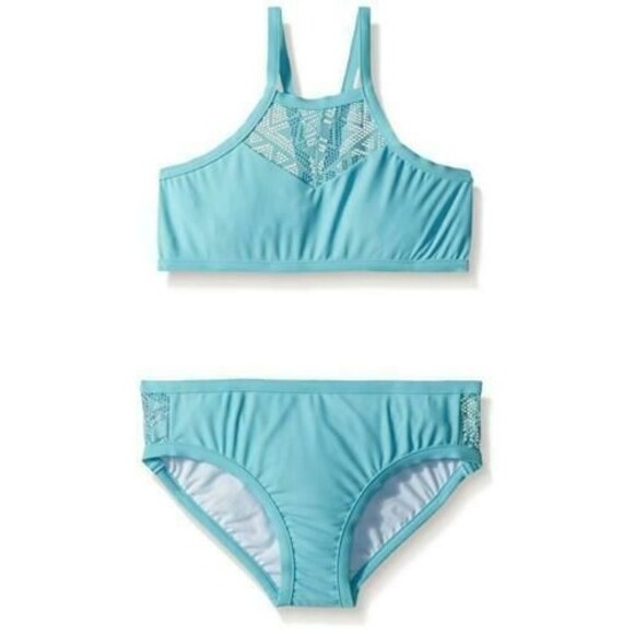 NWT Seafolly Kids Summer Essential High Neck Tankini Set Girls 16 Aqua Sky